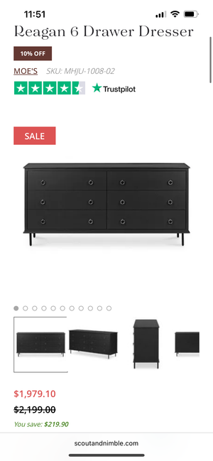*Brand-New* Moe’s Home Reagan Black 6 Drawer Dresser