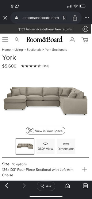 Room & Board 4-Pc Orson Sectional