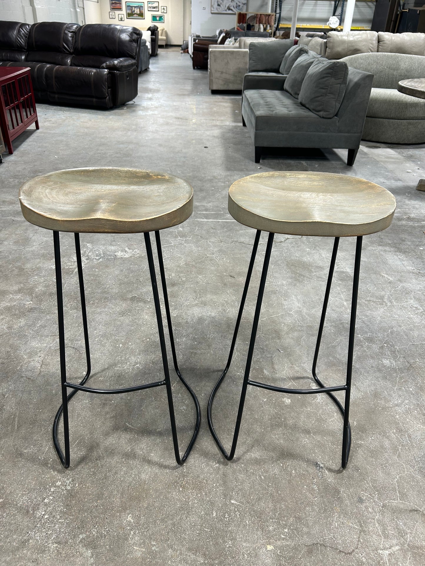Contemporary Gray Wood & Metal Barstool Set