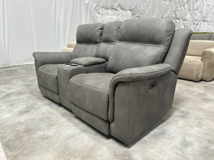 Gray Microsuede Power Recliner Sofa