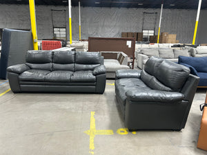Dark Gray Leather Sofa & Loveseat Set