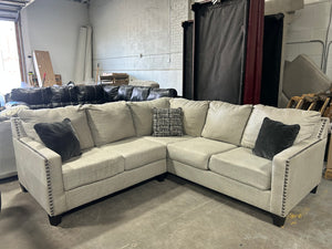 Studded Light Gray L-Shaped Sectional