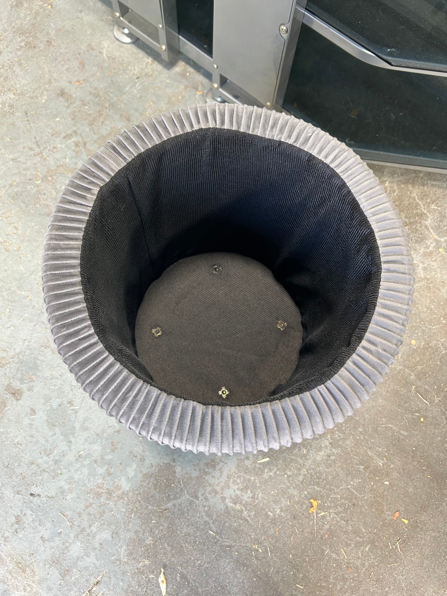 Gray Velvet MCM Storage Footstool