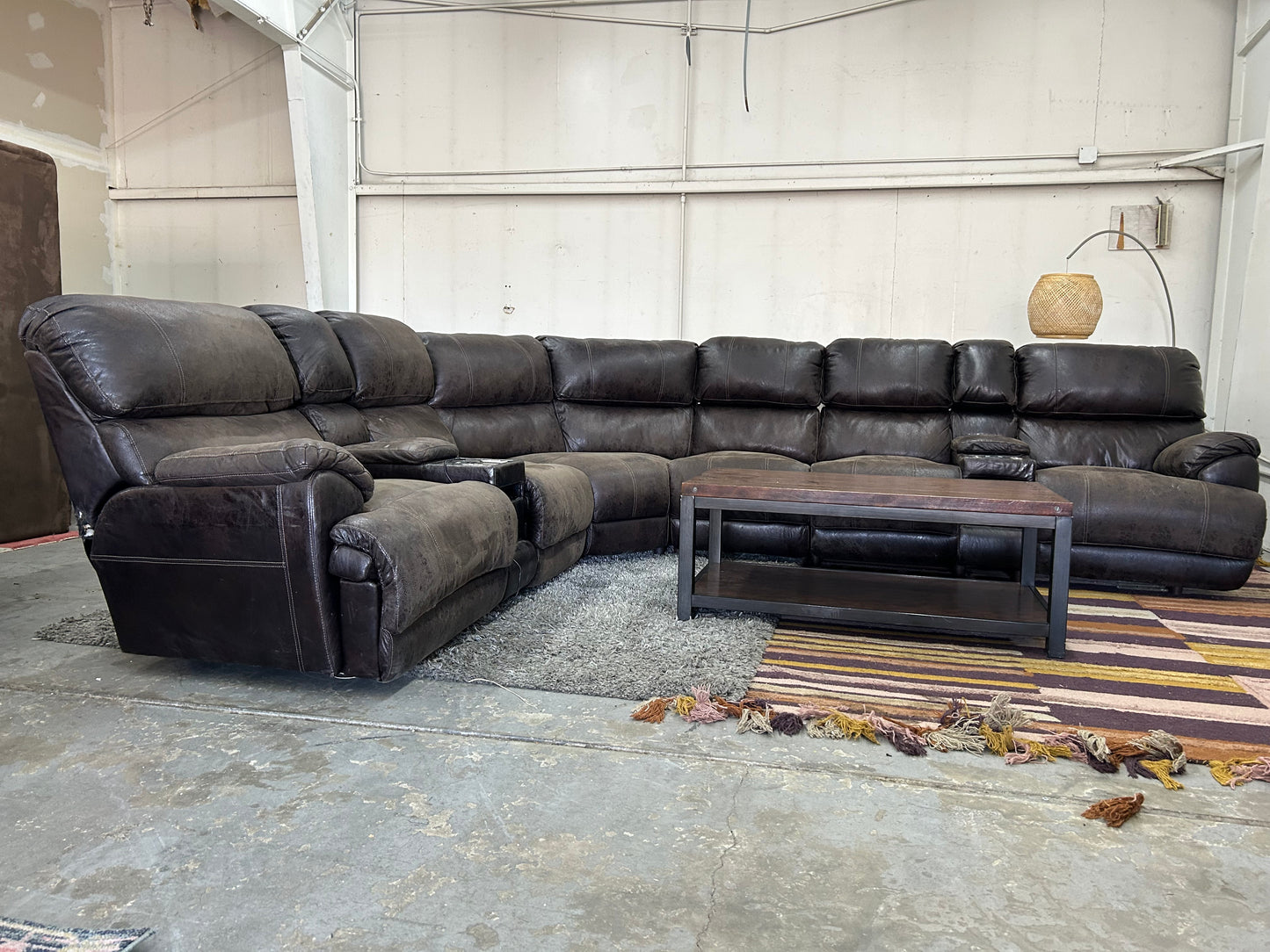 Brown Microsuede Electric Recliner Sectional