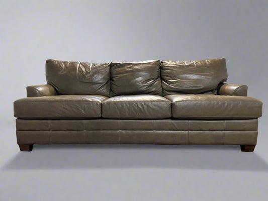 Bassett Taupe Top-Grain Leather Sofa