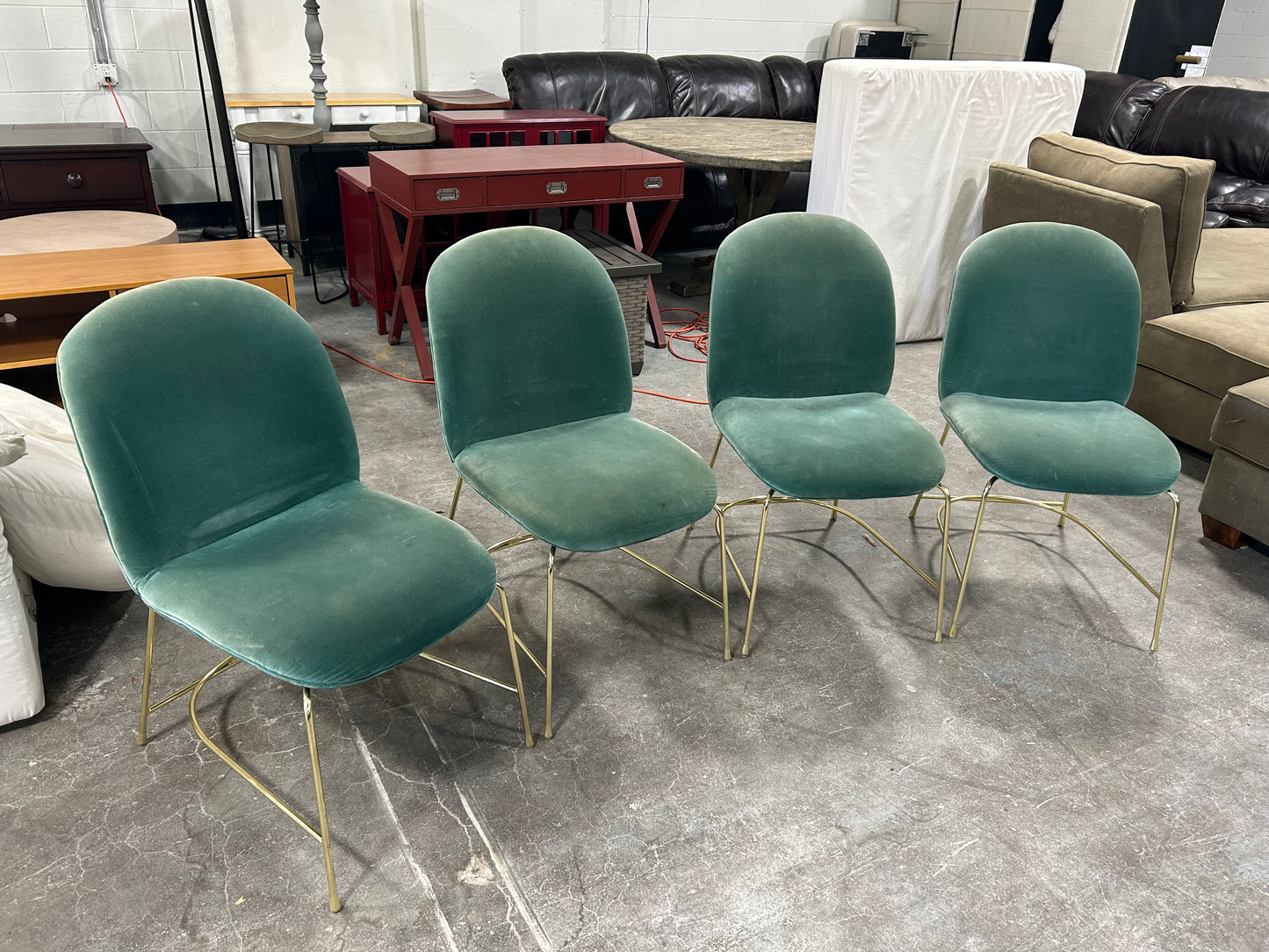 Anthropologie 4-Pc Emerald Green MCM Dining Chair Set