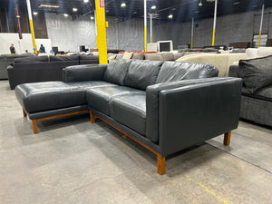 West Elm Dekalb 2-Pc Leather Bumper Chaise Sectional