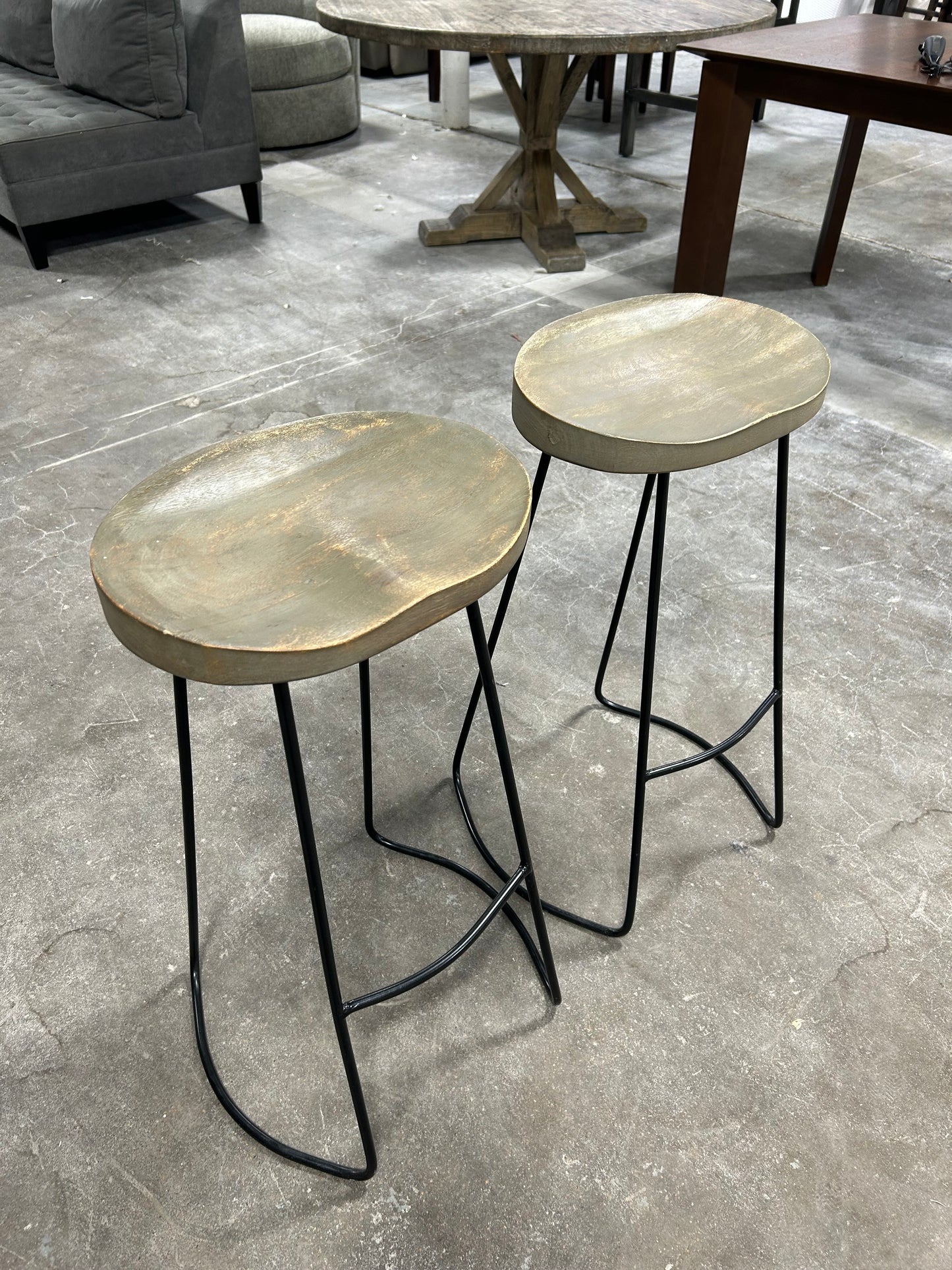 Contemporary Gray Wood & Metal Barstool Set