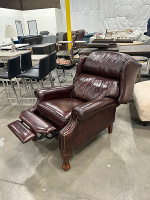 Maroon Leather Wingback Recliner Chair