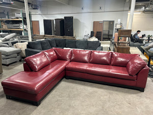 2-Pc Red Leather Chaise Sectional