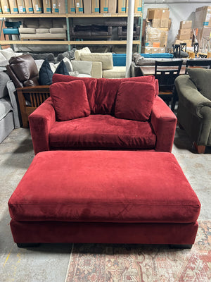 Scandinavian Designs Red Velvet Chair w/Ottoman