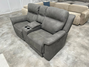 Gray Microsuede Power Recliner Sofa