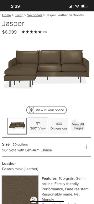Room & Board Taupe Leather Jasper Sectional