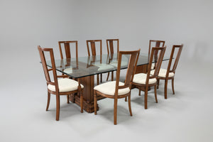 9-Pc Glass Dining Table & Maple Wood Chair Set
