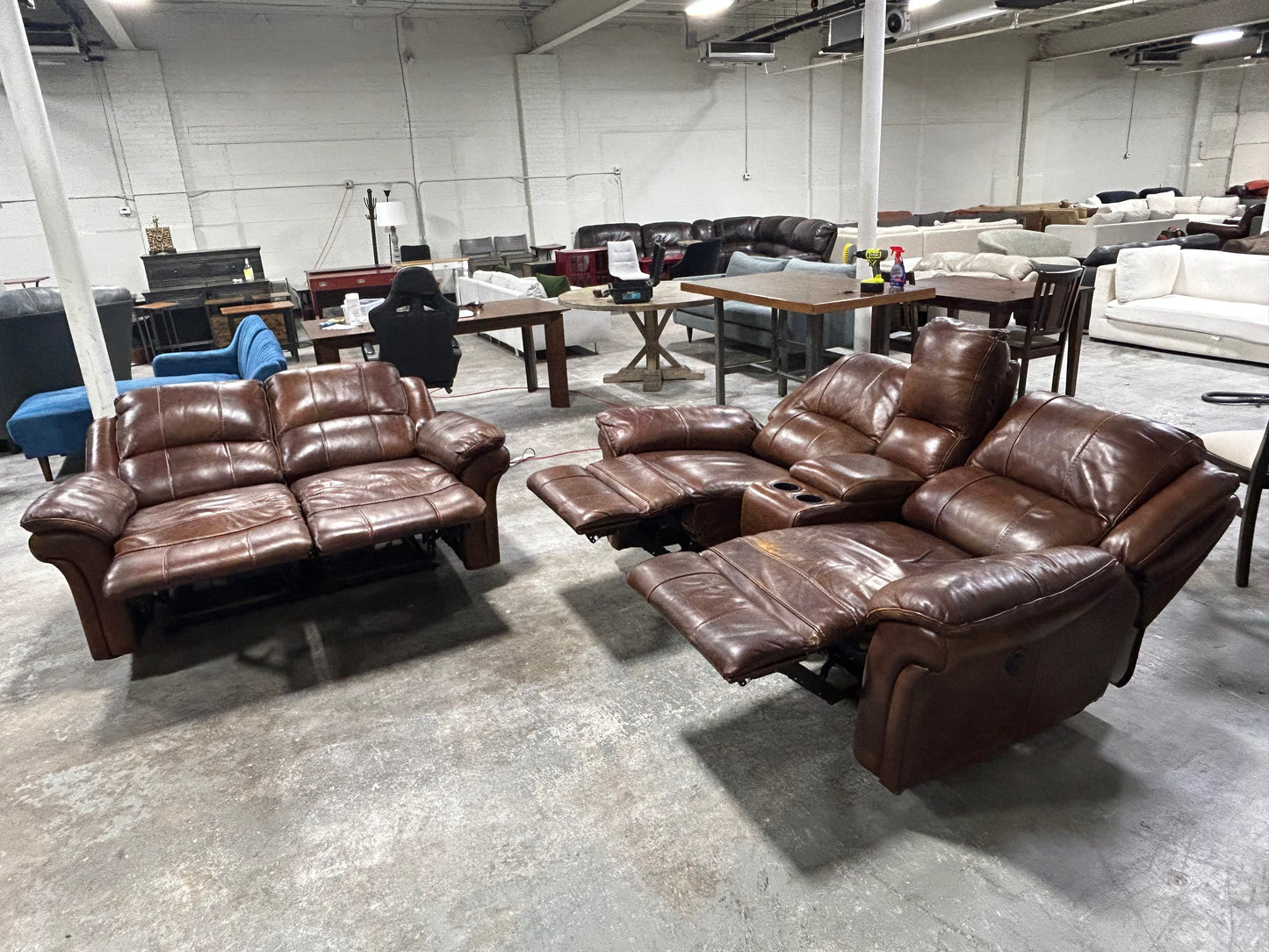 Brown Leather Power Recliner Sofa & Loveseat Set