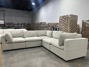 Albany Park Kova Box Cushion Corner Sectional - Oatmeal Performance Chenille