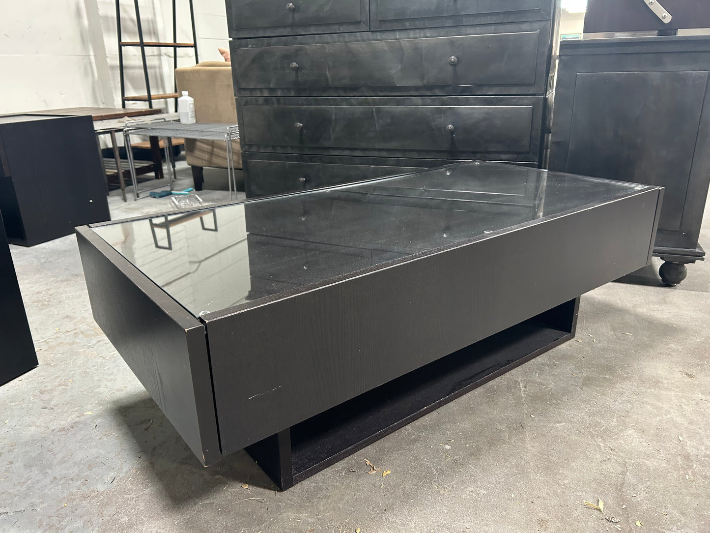 Espresso Wooden Glass-Top Coffee Table