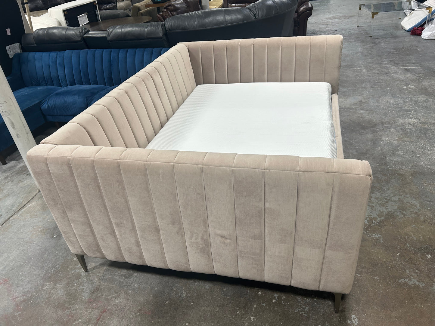 Pottery Barn Peach Velvet Full-Size MCM Daybed