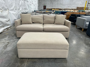 Crate & Barrel 83” Lounge Deep Sofa w/Storage Ottoman (Beige)