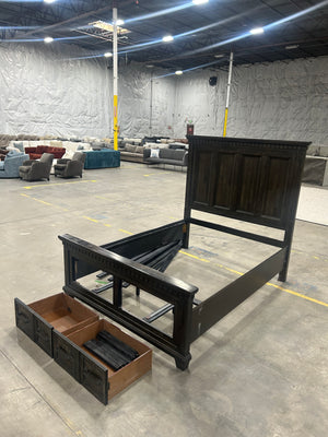 Distressed Dark Brown Queen Bed Frame