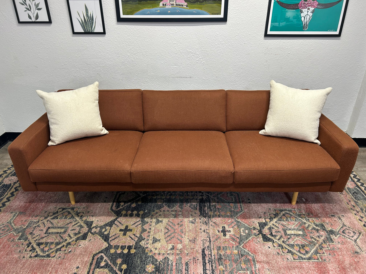 OFS Burnt Orange 100% Wool MCM Sofa