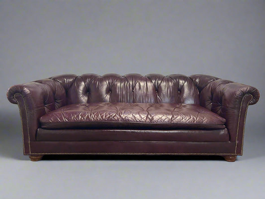 CUSTOM-MADE Vintage 1989 Aubergine Leather MCM Chesterfield Sofa