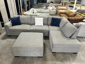 Contemporary Light Gray Chaise Sectional w/Ottoman