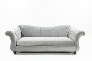 Light Gray Velvet Camelback Sofa