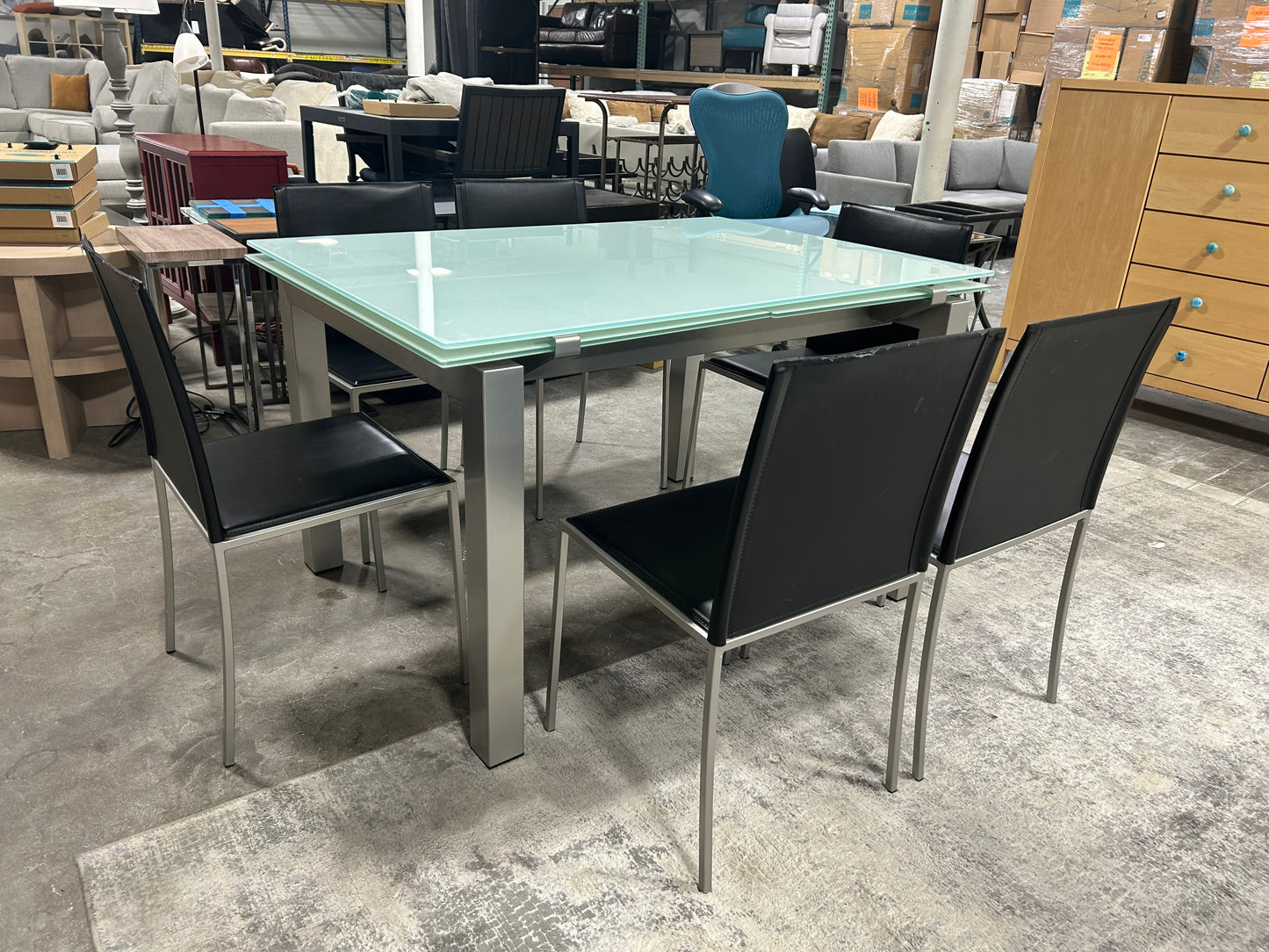 Calligaris 7-Pc Contemporary Tempered Glass Dining Set