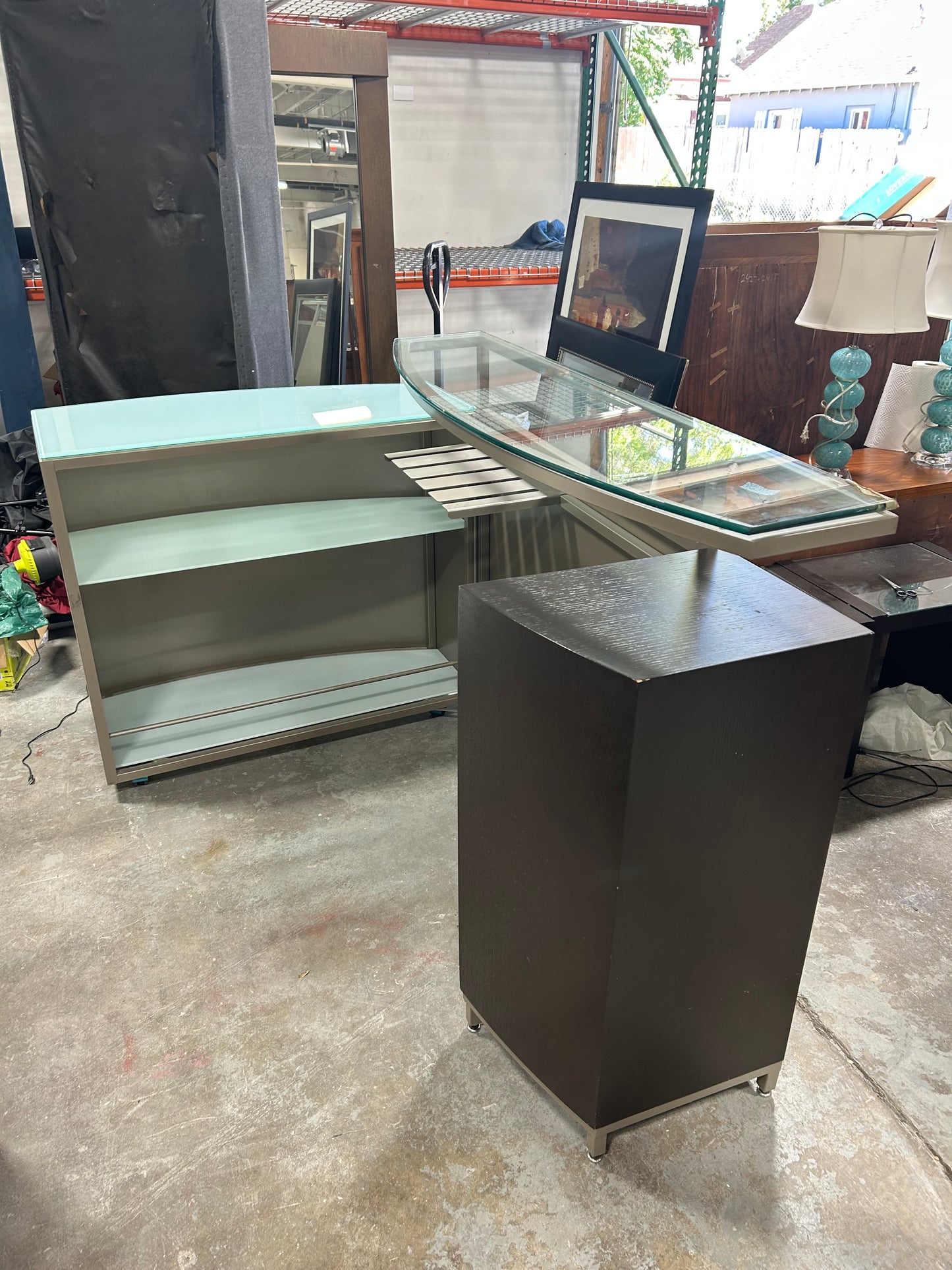 Contemporary Glass-Top Folding Bar Cabinet