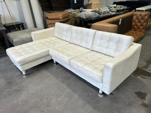 White Leather MCM Chaise Sectional