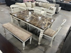 6-Pc Marbled Dining Set w/Bench