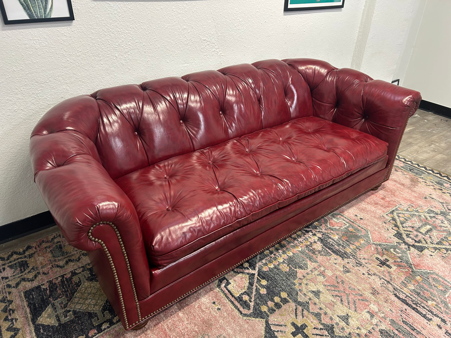 CUSTOM-MADE Vintage 1989 Red Leather MCM Chesterfield Sofa