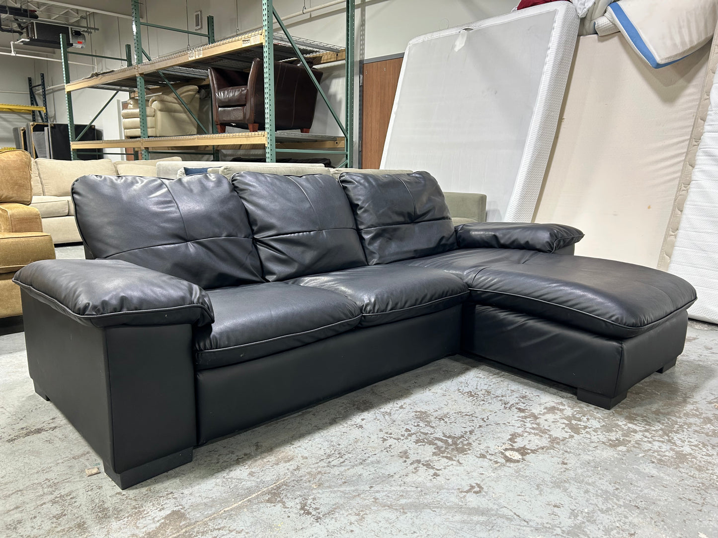 Contemporary Black Leather Chaise Sectional
