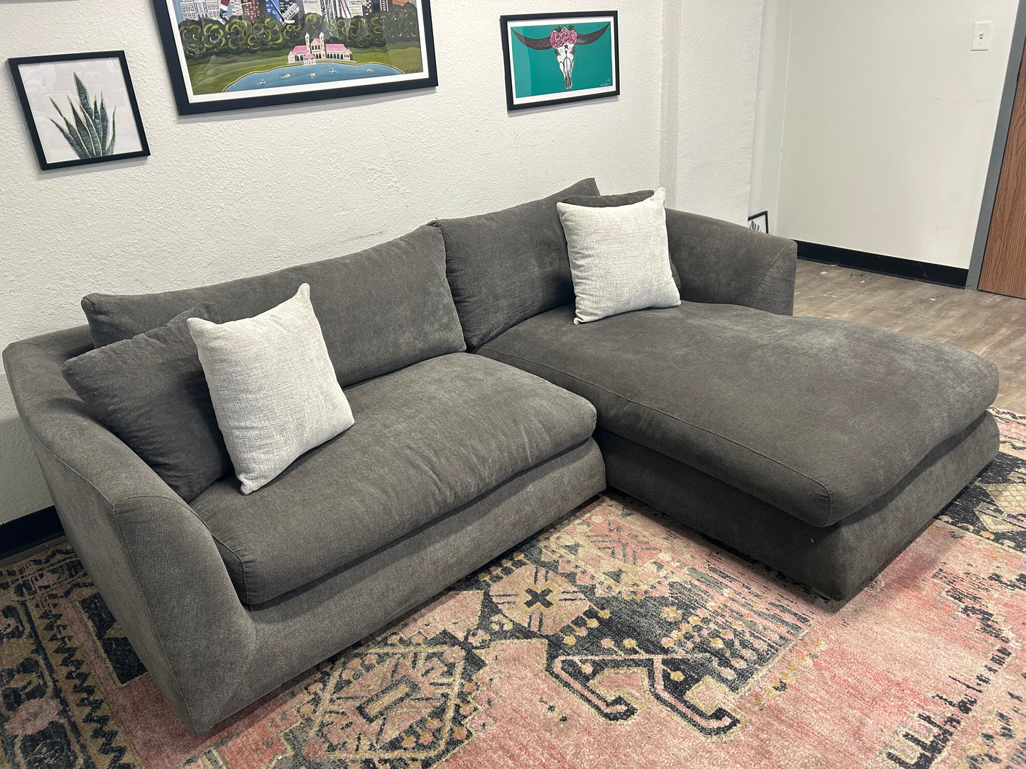 Mario Capasa Gray Feathers Collection Chaise Sectional