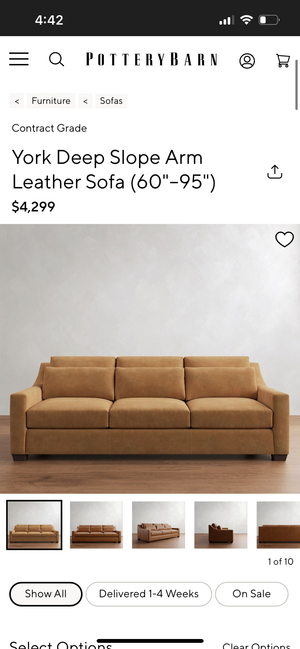 Pottery Barn York Deep Slope Arm Nubuck Leather Sofa