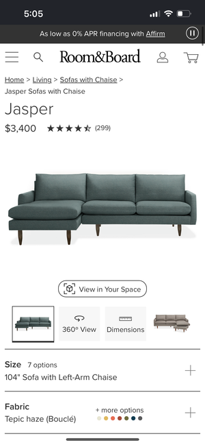 Room & Board Jasper Chaise Sectional (Tepic Haze)