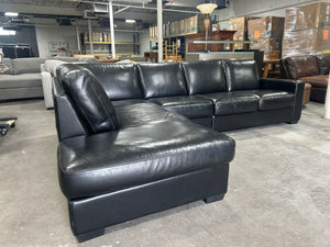 Natuzzi 3-Pc Black Leather Chaise Sectional