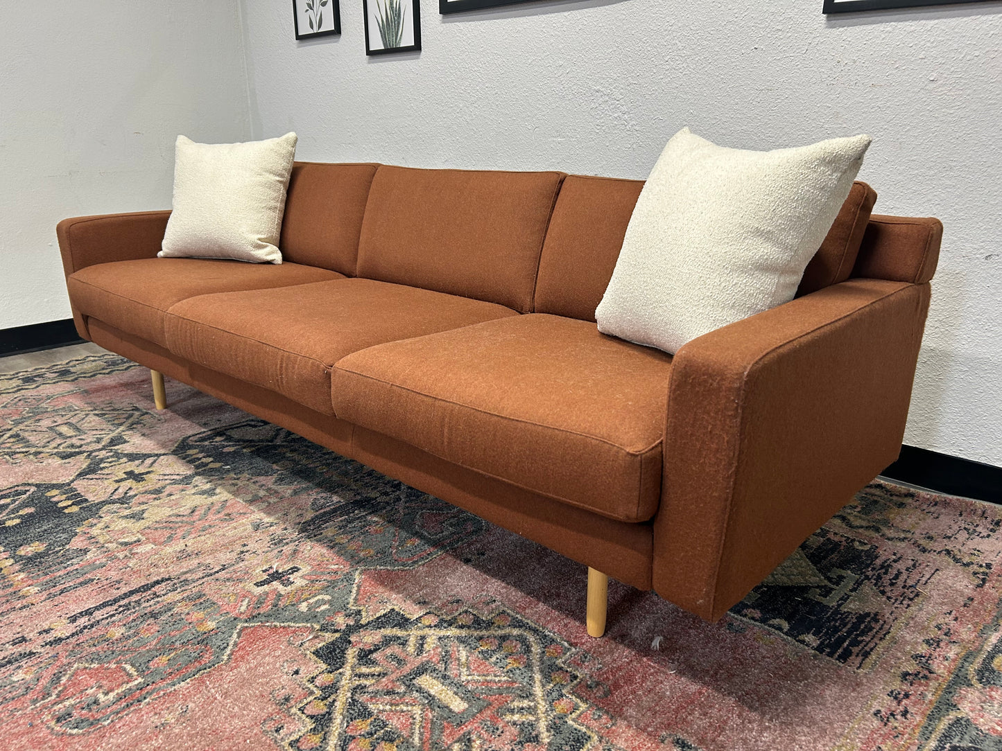 OFS Burnt Orange 100% Wool MCM Sofa