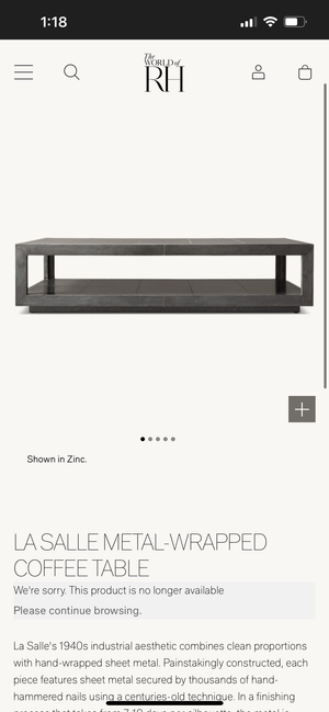 Restoration Hardware LaSalle Metal-Wrapped Coffee Table
