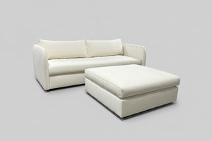 CB2 White 80'' Stitch Sofa w/Ottoman