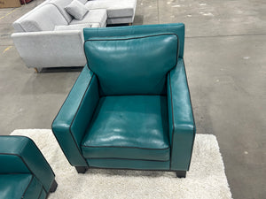 Abbyson Teal Leather Sofa & Chair Set