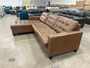 Brown Leather MCM Chaise Sectional
