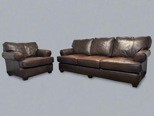 Arhaus Brown Leather Hadley Sofa & Chair Set