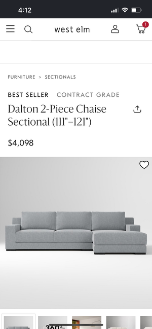 West Elm Dalton 2-Piece Chaise Sectional (Graphite)