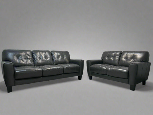 Gray Leather Couch And Loveseat Set