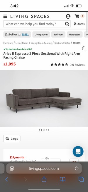 Living Spaces Gray Aries II Chaise Sectional