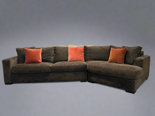 Room & Board Dark Brown Velvet Cuddler Chaise Sectional