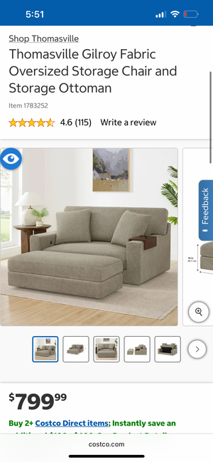 Thomasville Gilroy Oversized Storage Chair w/Storage Ottoman