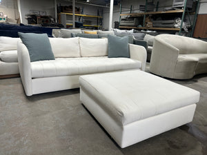 CB2 White 80'' Stitch Sofa w/Ottoman